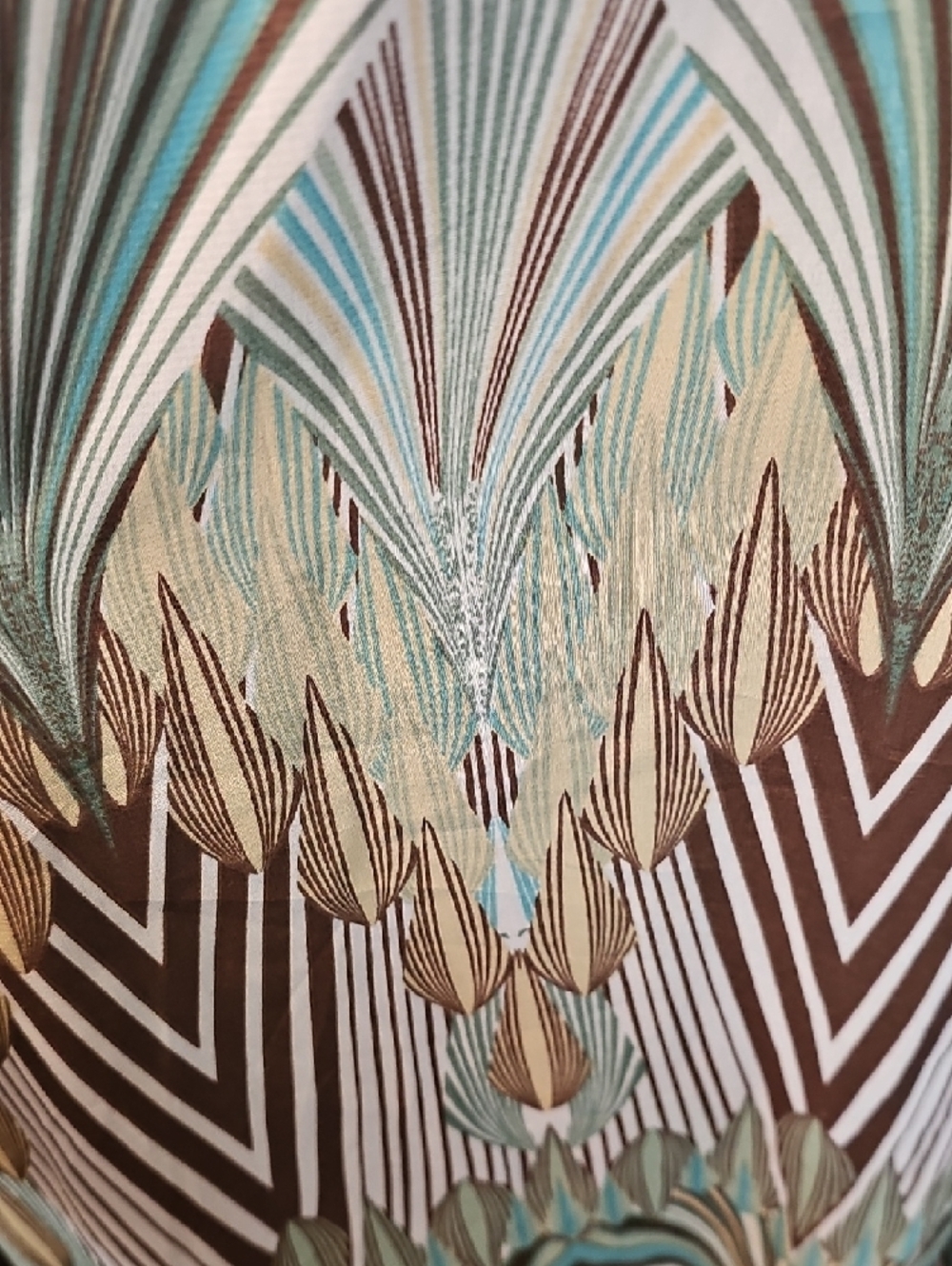 dressbarn Teal, Brown and Cream V-Neck Smocked Waist Midi Dress - Picture 8 of 10